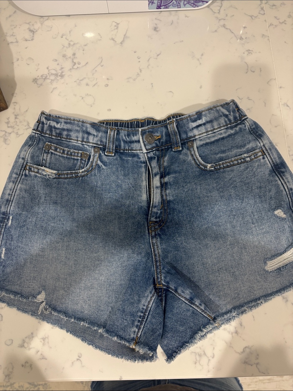 aerie Daydream medium Blue Frayed Denim Shorts Sz. Small